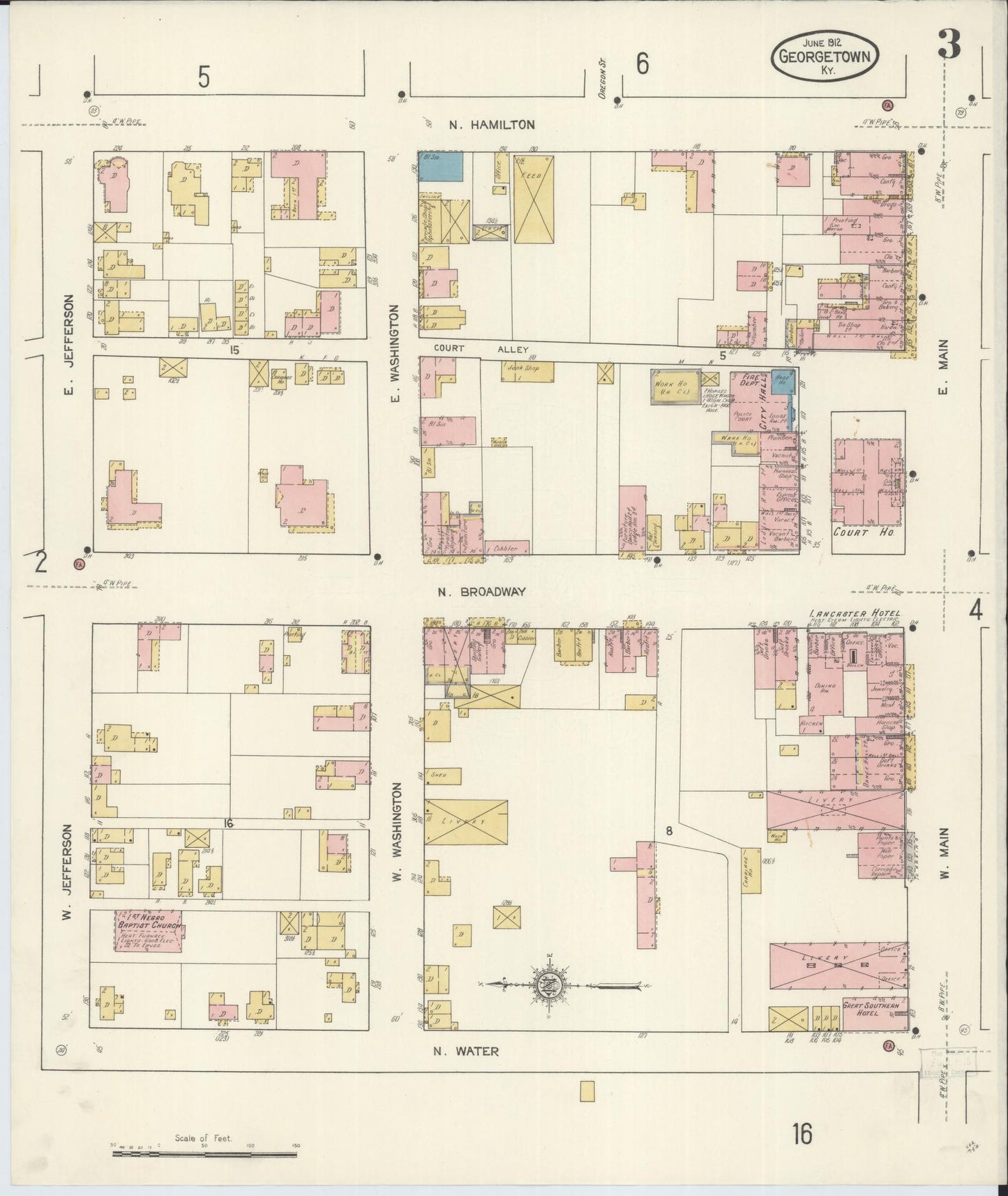 Sanborn Fire Insurance Map from Georgetown, Scott County, Kentucky (1912), Sheet #0003 - Historic Sanborn Fire Insurance Map Print, vintage old map wall art, antique decor, genealogy gift, Kentucky Kentucky map