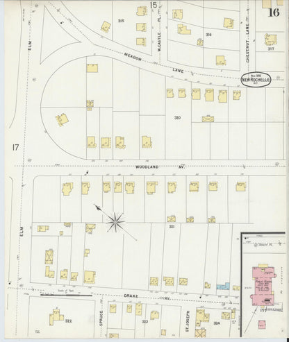 Sanborn Fire Insurance Map from New Rochelle, Westchester County, New York (1896), Sheet #0016 - Historic Sanborn Fire Insurance Map Print, vintage old map wall art, antique decor, genealogy gift, New York New York map