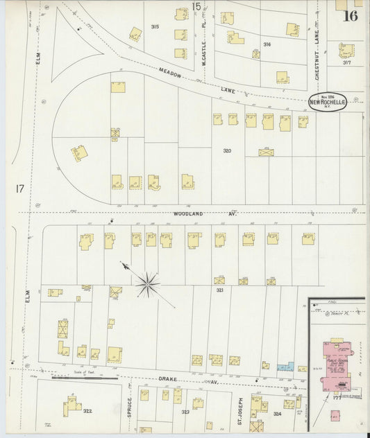 Sanborn Fire Insurance Map from New Rochelle, Westchester County, New York (1896), Sheet #0016 - Historic Sanborn Fire Insurance Map Print, vintage old map wall art, antique decor, genealogy gift, New York New York map