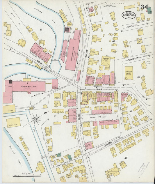 Sanborn Fire Insurance Map from Concord, Merrimack County, New Hampshire (1899), Sheet #0034 - Historic Sanborn Fire Insurance Map Print, vintage old map wall art, antique decor, genealogy gift, New Hampshire New Hampshire map