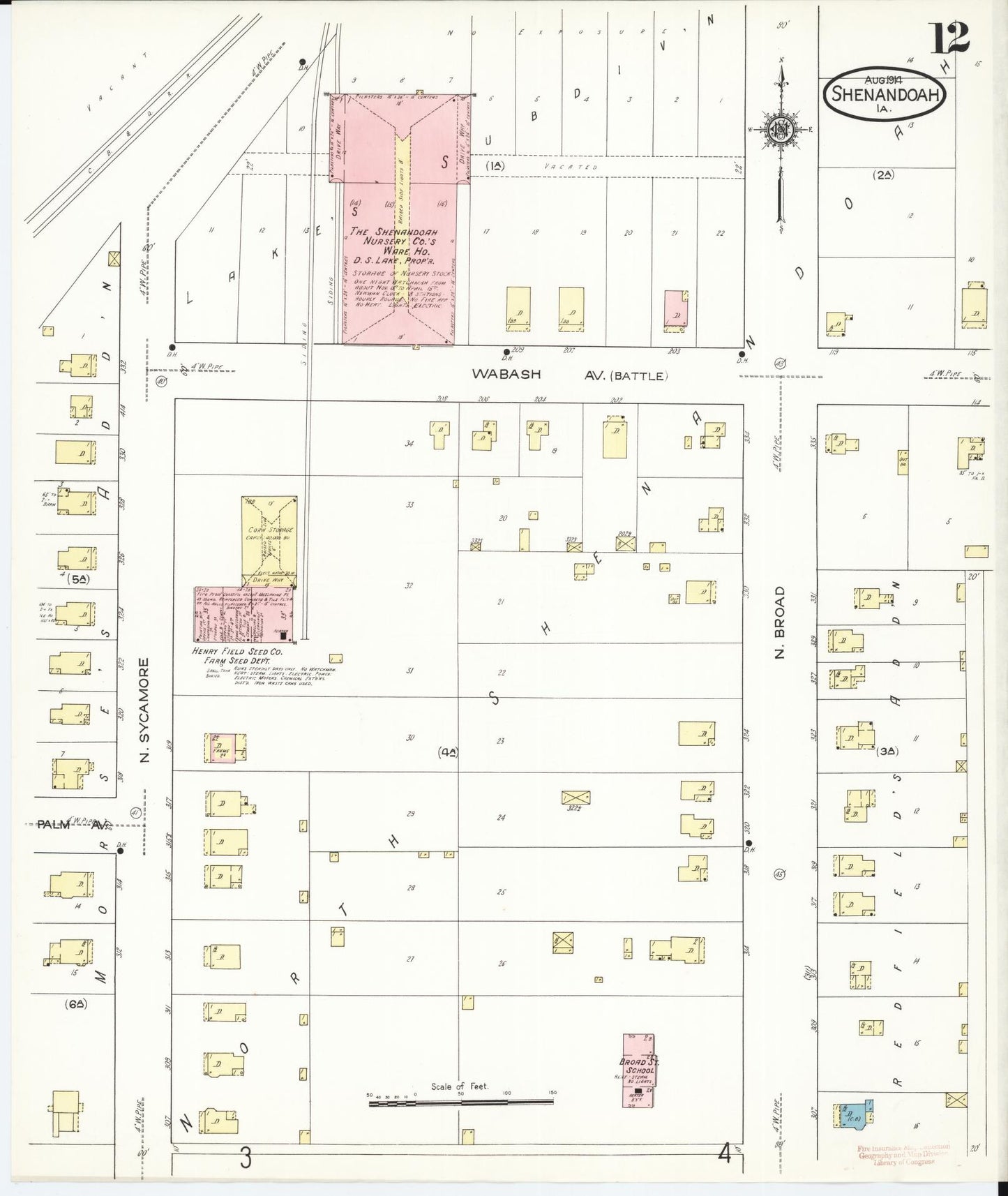 Sanborn Fire Insurance Map from Shenandoah, Page County, Iowa (1914), Sheet #0012 - Historic Sanborn Fire Insurance Map Print, vintage old map wall art