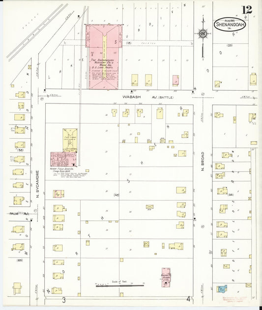 Sanborn Fire Insurance Map from Shenandoah, Page County, Iowa (1914), Sheet #0012 - Historic Sanborn Fire Insurance Map Print, vintage old map wall art