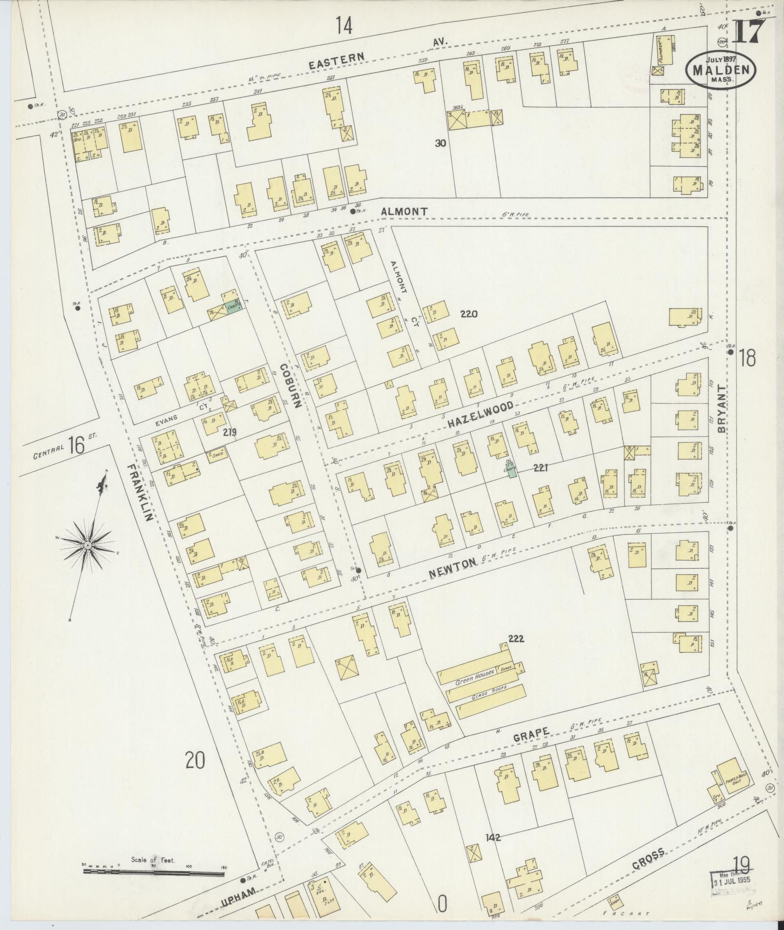 Sanborn Fire Insurance Map from Malden, Middlesex County, Massachusetts (1897), Sheet #0017 - Complete Map Set gallery image, historic Sanborn map, vintage wall art, Massachusetts Massachusetts