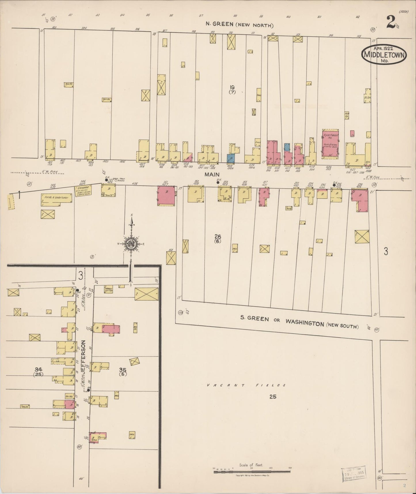 Sanborn Fire Insurance Map from Middletown, Frederick County, Maryland (1922), Sheet #0002 - Historic Sanborn Fire Insurance Map Print, vintage old map wall art