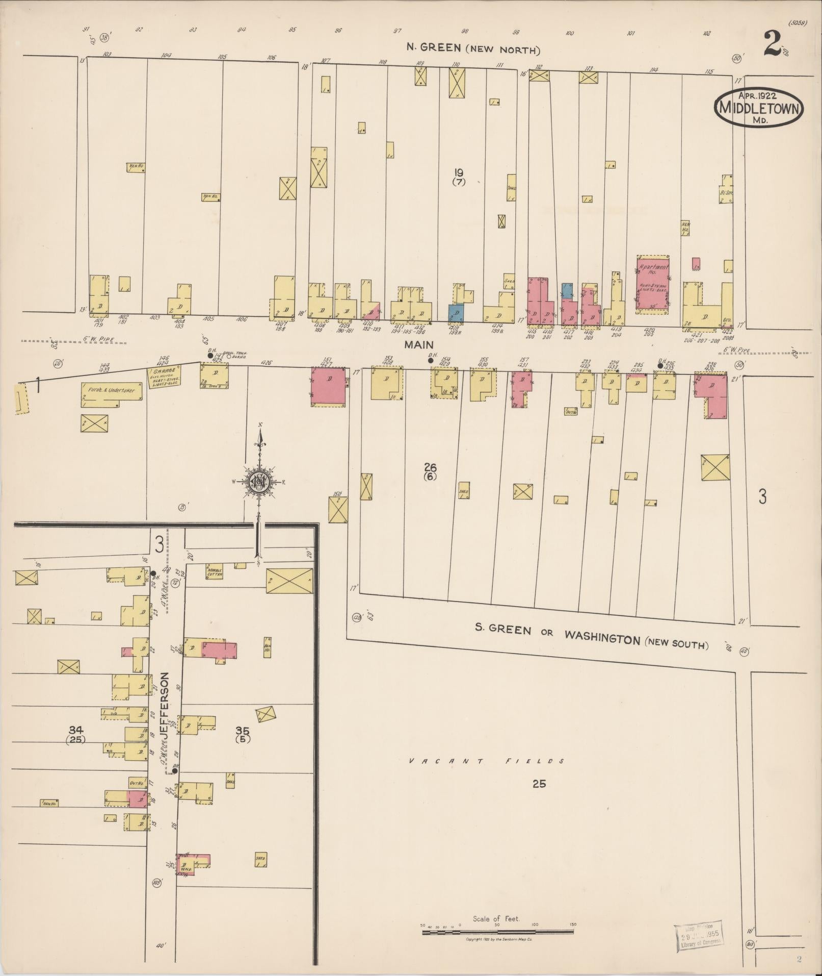 Sanborn Fire Insurance Map from Middletown, Frederick County, Maryland (1922), Sheet #0002 - Historic Sanborn Fire Insurance Map Print, vintage old map wall art