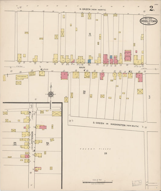 Sanborn Fire Insurance Map from Middletown, Frederick County, Maryland (1922), Sheet #0002 - Historic Sanborn Fire Insurance Map Print, vintage old map wall art