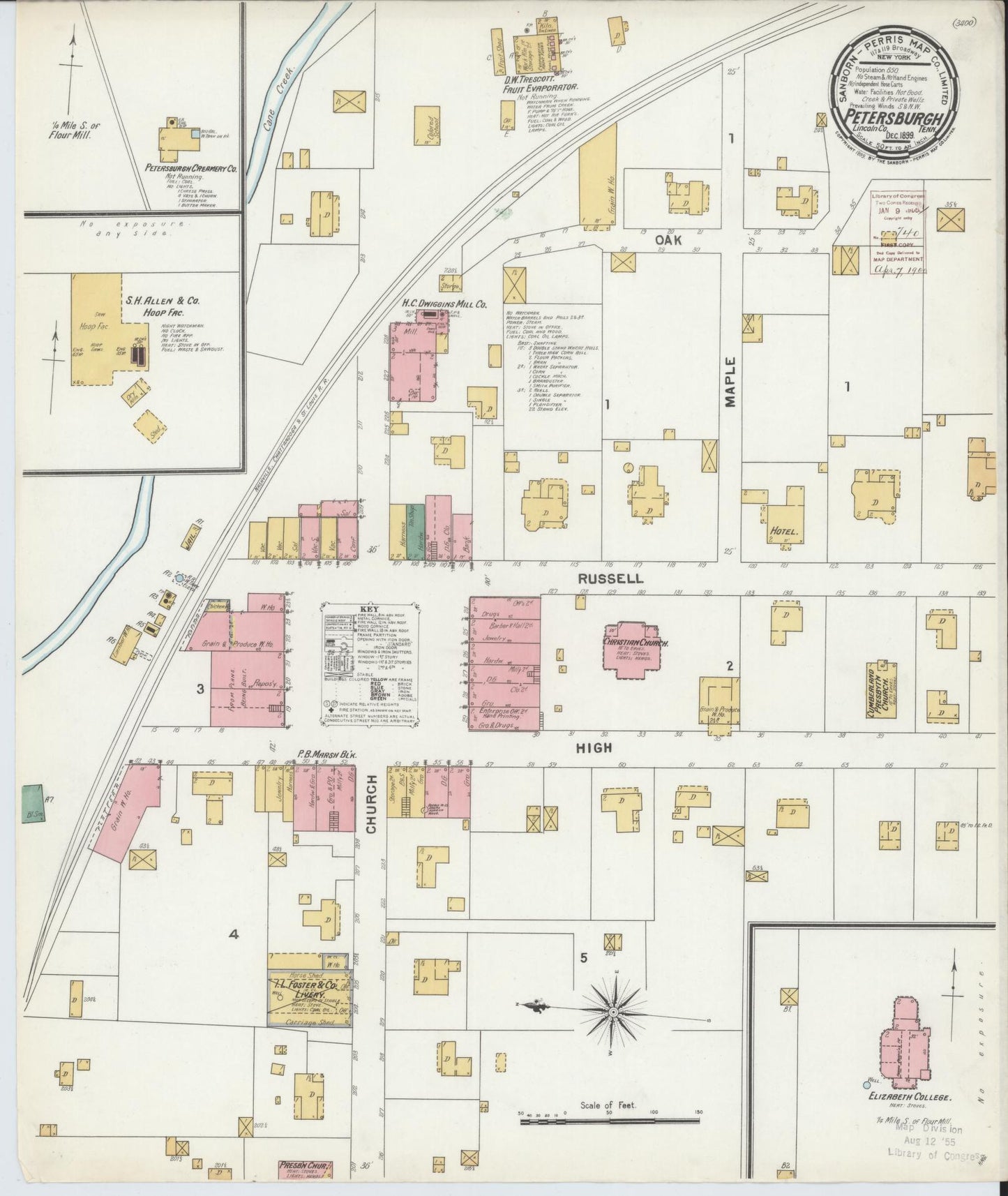 Sanborn Fire Insurance Map from Petersburgh, Lincoln County, Tennessee. (1899) – Historic Sanborn Fire Insurance Map Print
