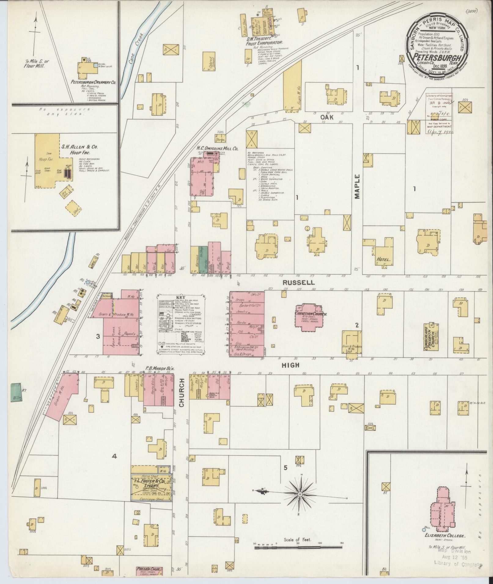 Sanborn Fire Insurance Map from Petersburgh, Lincoln County, Tennessee. (1899) – Historic Sanborn Fire Insurance Map Print