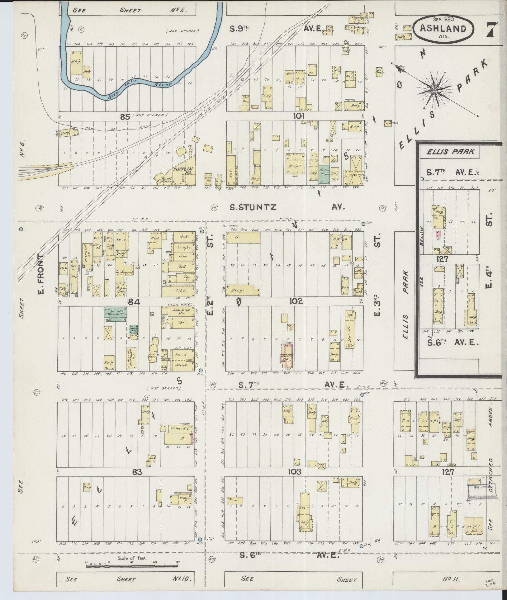 Sanborn Fire Insurance Map from Ashland, Ashland County, Wisconsin (1890), Sheet #0007 - Complete Map Set gallery image, historic Sanborn map, vintage wall art, Wisconsin Wisconsin