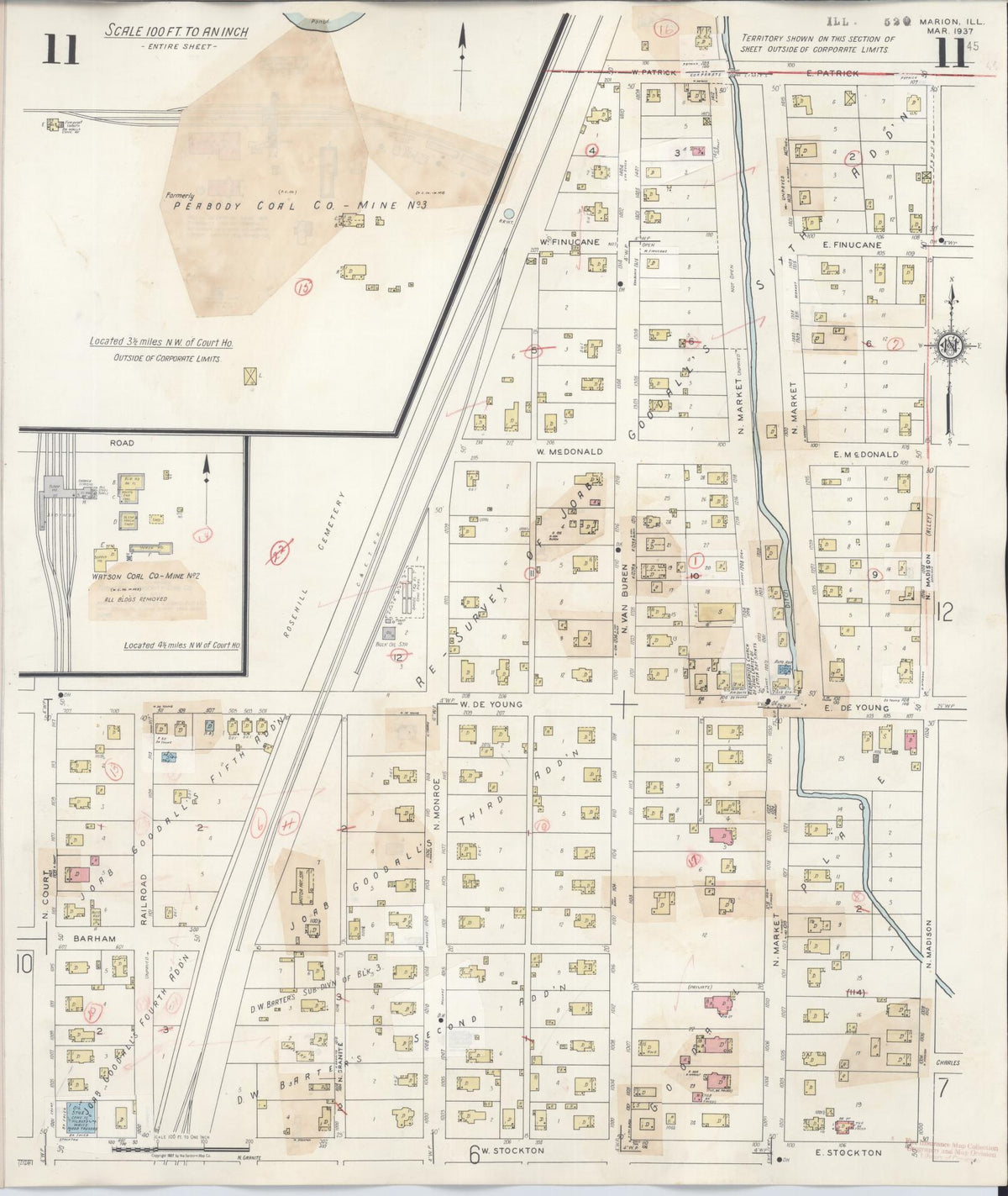Sanborn Fire Insurance Map from Marion, Williamson County, Illinois (1946), Sheet #0011 - Historic Sanborn Fire Insurance Map Print, vintage old map wall art, antique decor, genealogy gift, Illinois Illinois map