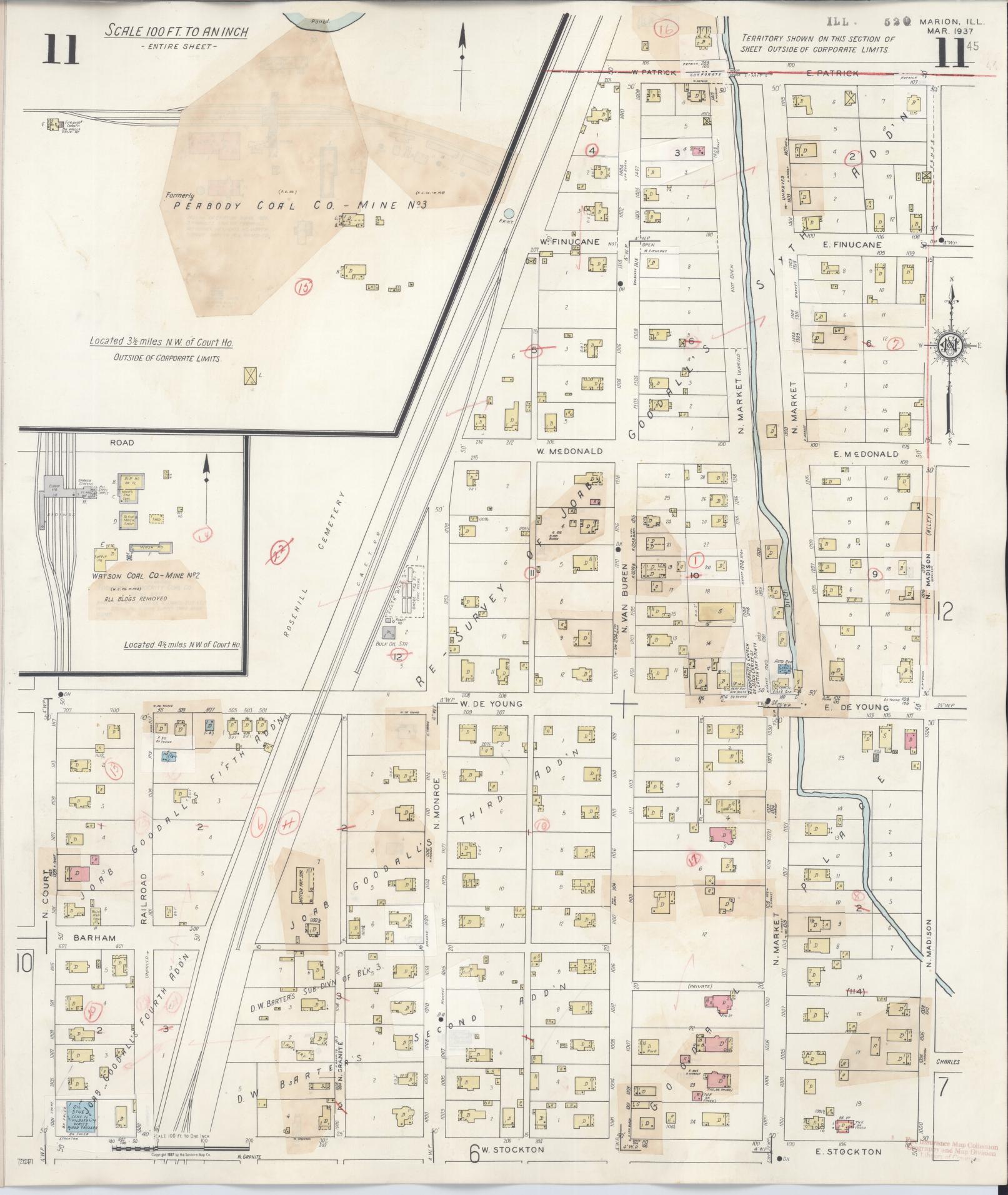 Sanborn Fire Insurance Map from Marion, Williamson County, Illinois (1946), Sheet #0011 - Historic Sanborn Fire Insurance Map Print, vintage old map wall art, antique decor, genealogy gift, Illinois Illinois map