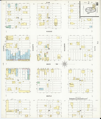 Sanborn Fire Insurance Map from Russell, Russell County, Kansas (1896), Sheet #0002 - Complete Map Set gallery image, historic Sanborn map, vintage wall art, Kansas Kansas