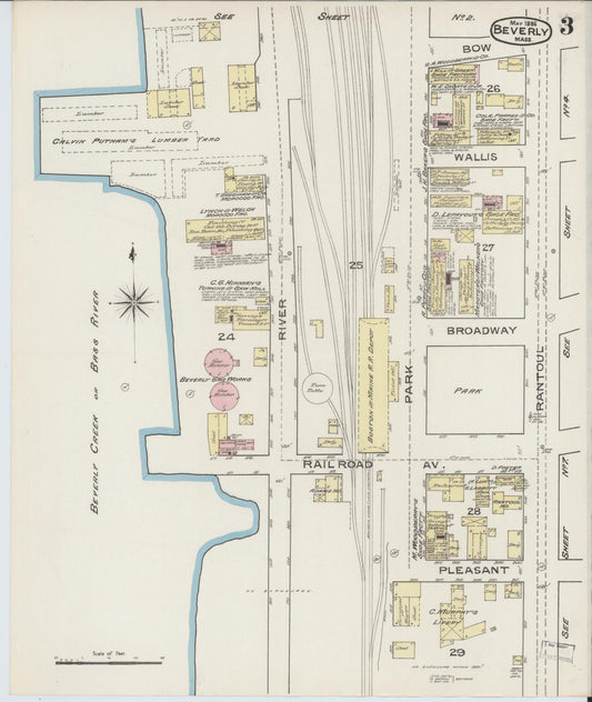 Sanborn Fire Insurance Map from Beverly, Essex County, Massachusetts (1886), Sheet #0003 - Historic Sanborn Fire Insurance Map Print, vintage old map wall art, antique decor, genealogy gift, Massachusetts Massachusetts map