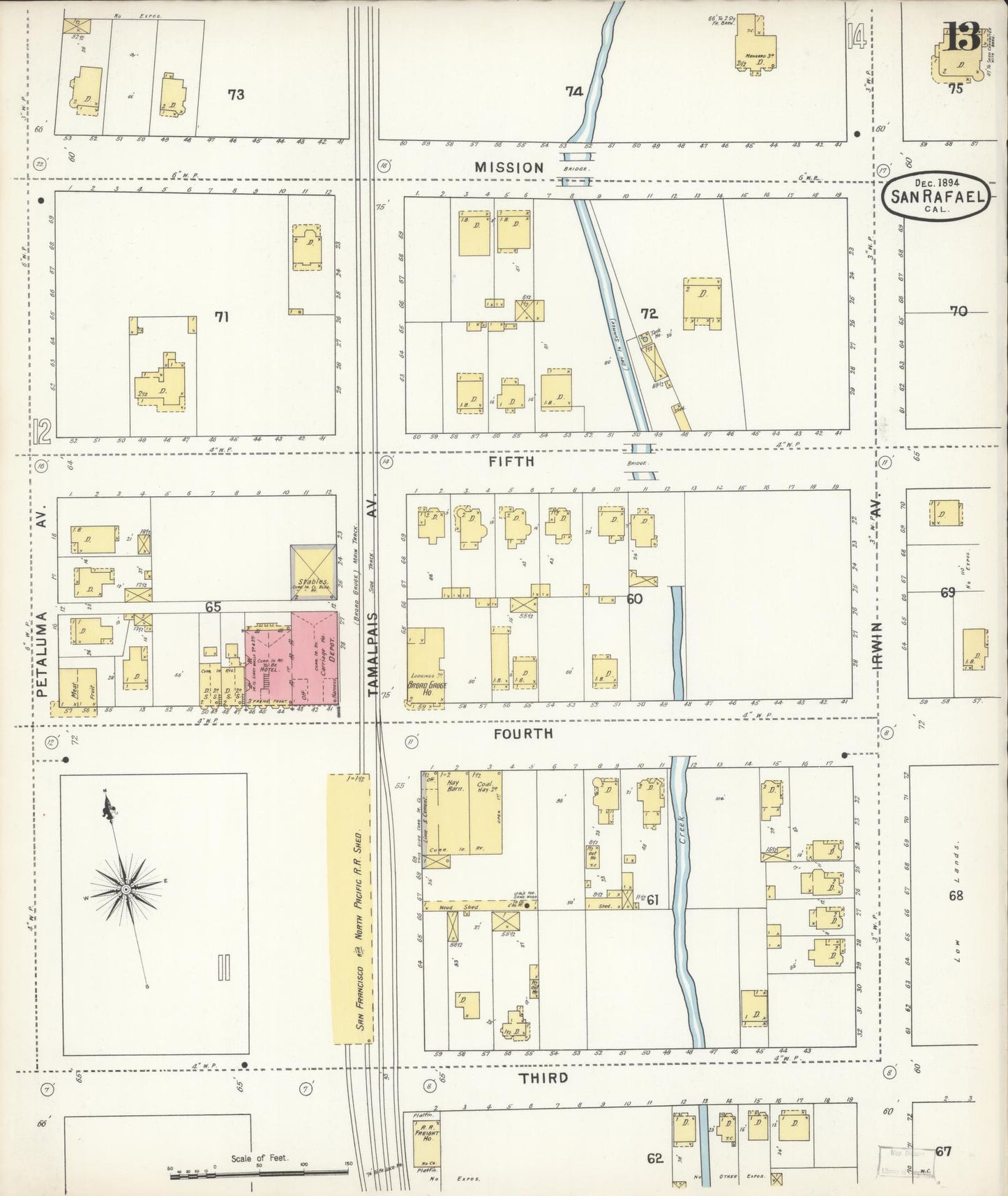 Sanborn Fire Insurance Map from San Rafael, Marin County, California (1894), Sheet #0013 - Complete Map Set gallery image, historic Sanborn map, vintage wall art, California California