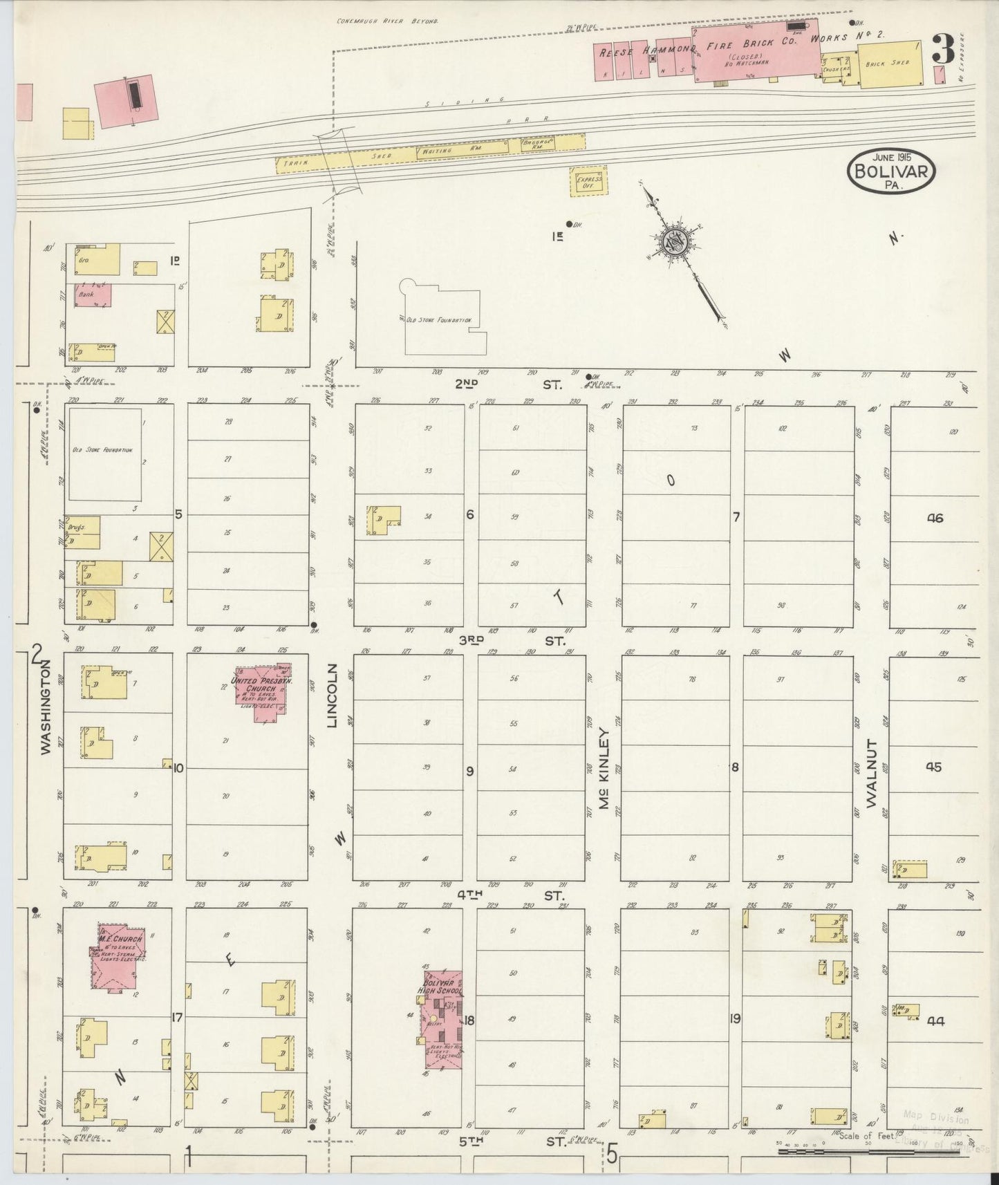 Sanborn Fire Insurance Map from Bolivar, Westmoreland County, Pennsylvania (1915), Sheet #0003 - Complete Map Set gallery image, historic Sanborn map, vintage wall art, Indiana Indiana