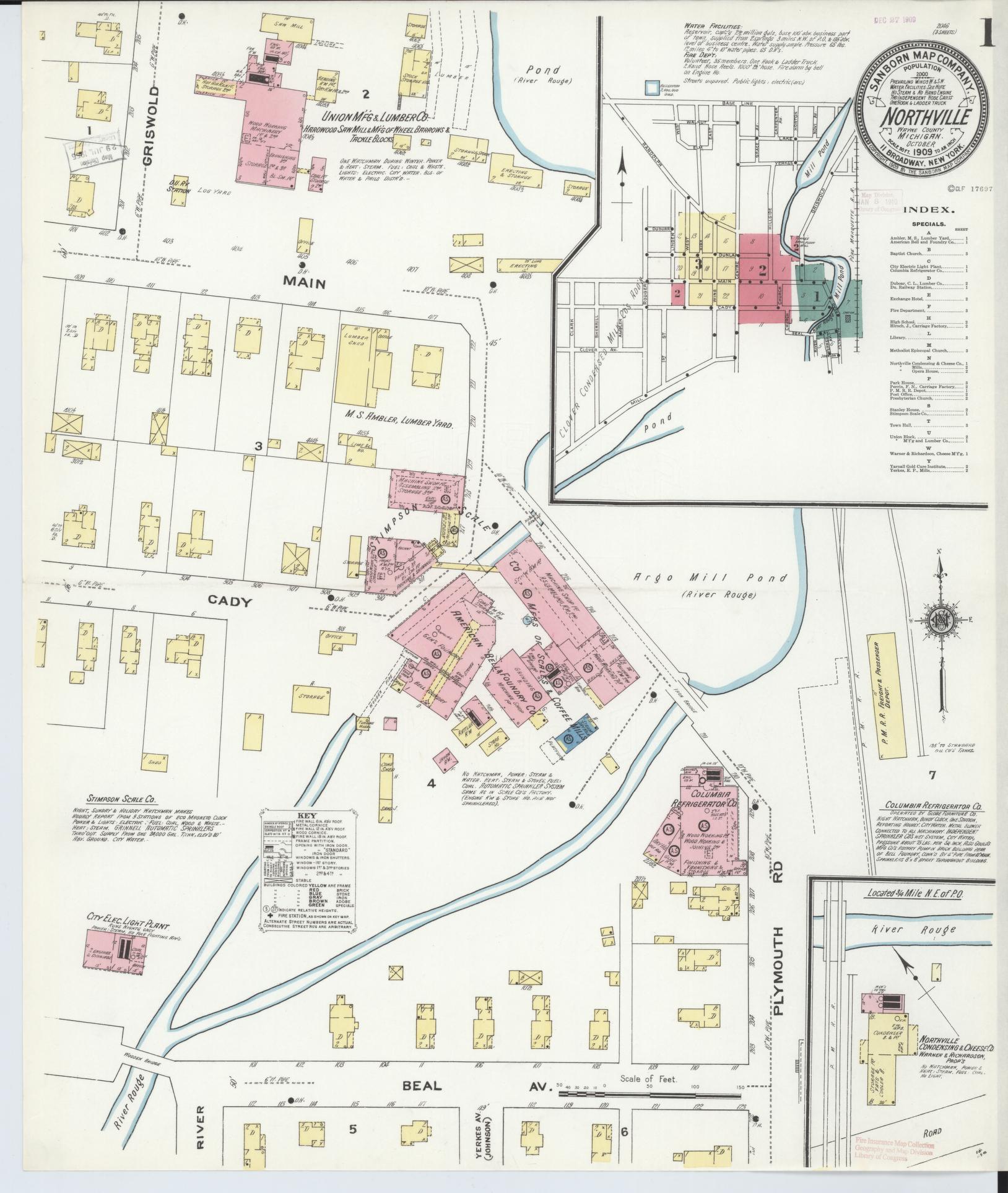 Sanborn Fire Insurance Map from Northville, Wayne County, Michigan (1909), Sheet #0001 - Complete Map Set gallery image, historic Sanborn map, vintage wall art, Michigan Michigan