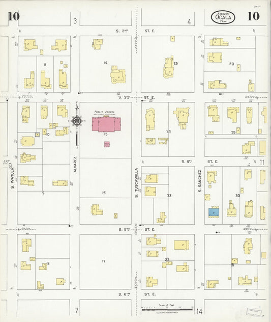 Sanborn Fire Insurance Map from Ocala, Marion County, Florida (1924), Sheet #0010 - Historic Sanborn Fire Insurance Map Print, vintage old map wall art, antique decor, genealogy gift, Florida Florida map