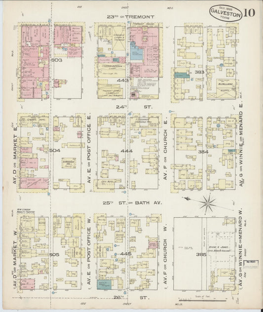 Sanborn Fire Insurance Map from Galveston, Galveston County, Texas (1885), Sheet #0010 - Historic Sanborn Fire Insurance Map Print, vintage old map wall art, antique decor, genealogy gift, Texas Texas map
