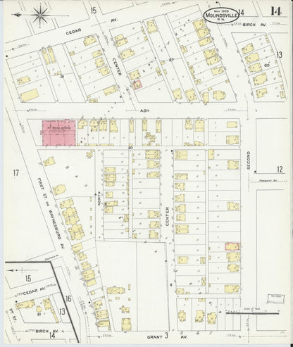 Sanborn Fire Insurance Map from Moundsville, Marshall County, West Virginia (1909), Sheet #0014 - Complete Map Set gallery image, historic Sanborn map, vintage wall art, West Virginia West Virginia