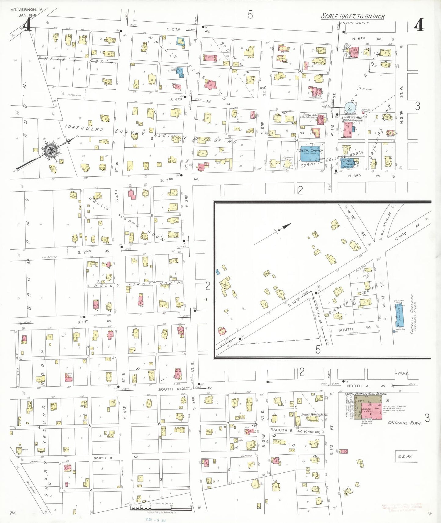 Sanborn Fire Insurance Map from Mount Vernon, Linn County, Iowa (1941), Sheet #0004 - Historic Sanborn Fire Insurance Map Print