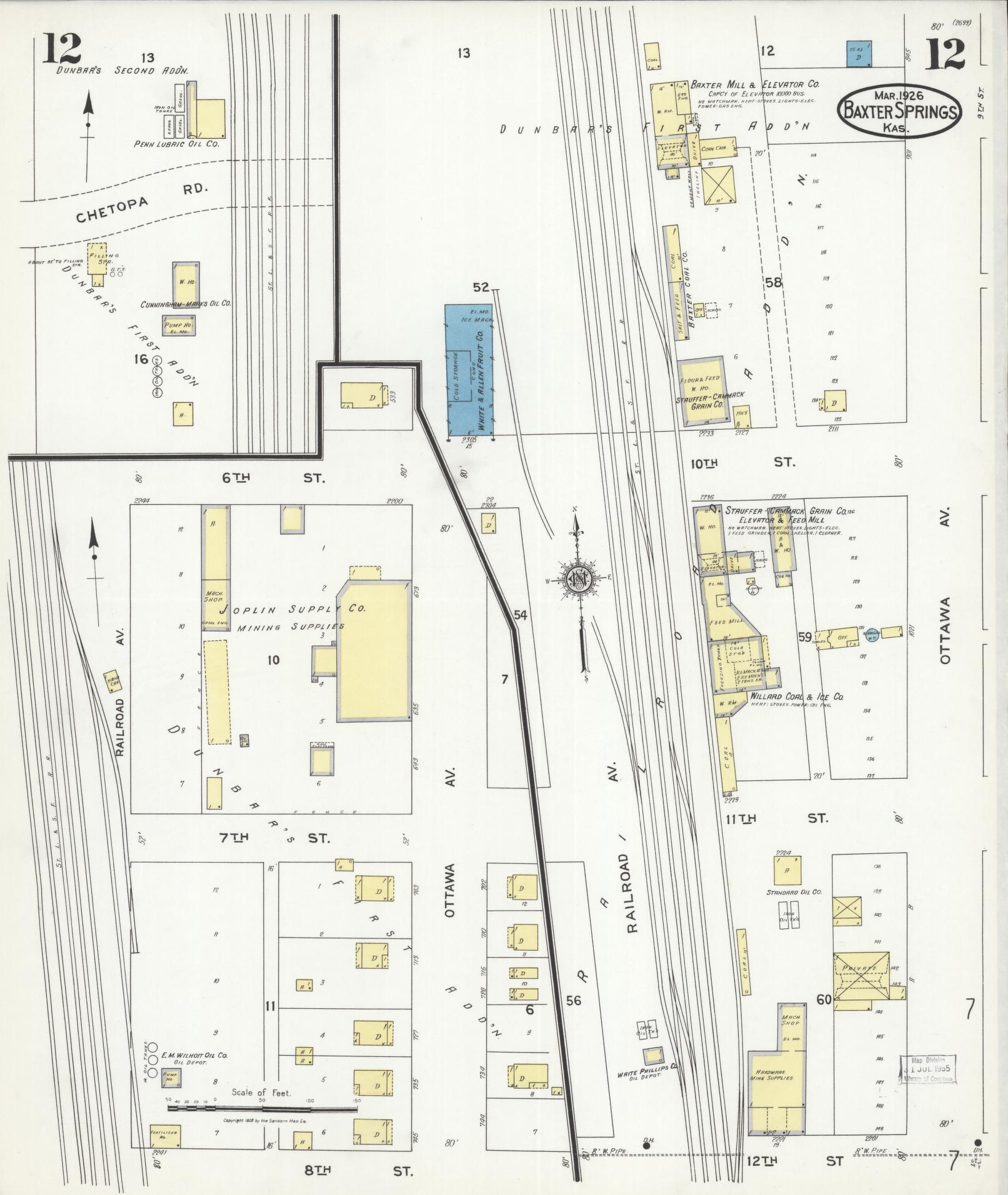 Sanborn Fire Insurance Map from Baxter Springs, Cherokee County, Kansas (1926), Sheet #0012 - Complete Map Set gallery image, historic Sanborn map, vintage wall art, Kansas Kansas