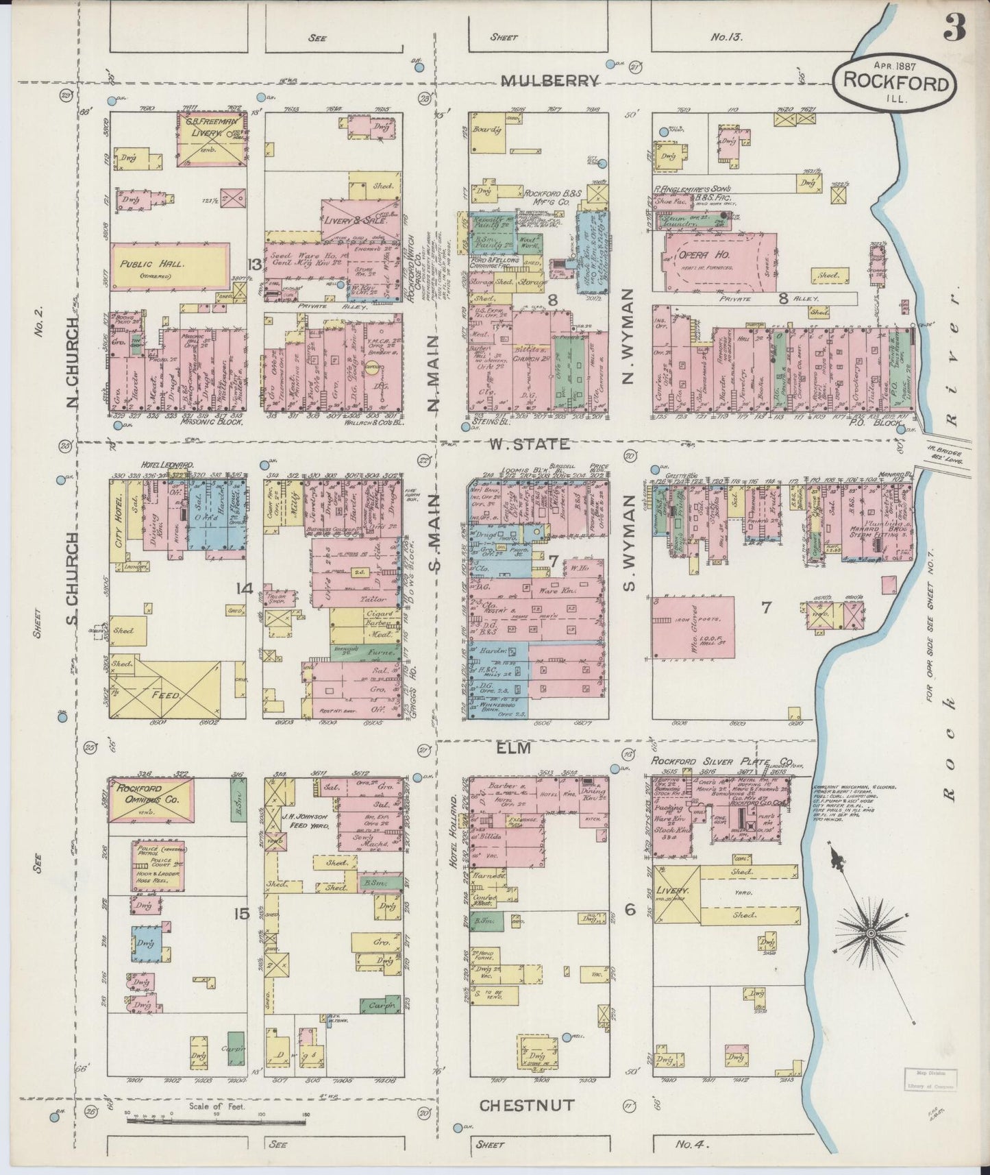 Sanborn Fire Insurance Map from Rockford, Winnebago County, Illinois (1887), Sheet #0003 - Complete Map Set gallery image, historic Sanborn map, vintage wall art, Illinois Illinois