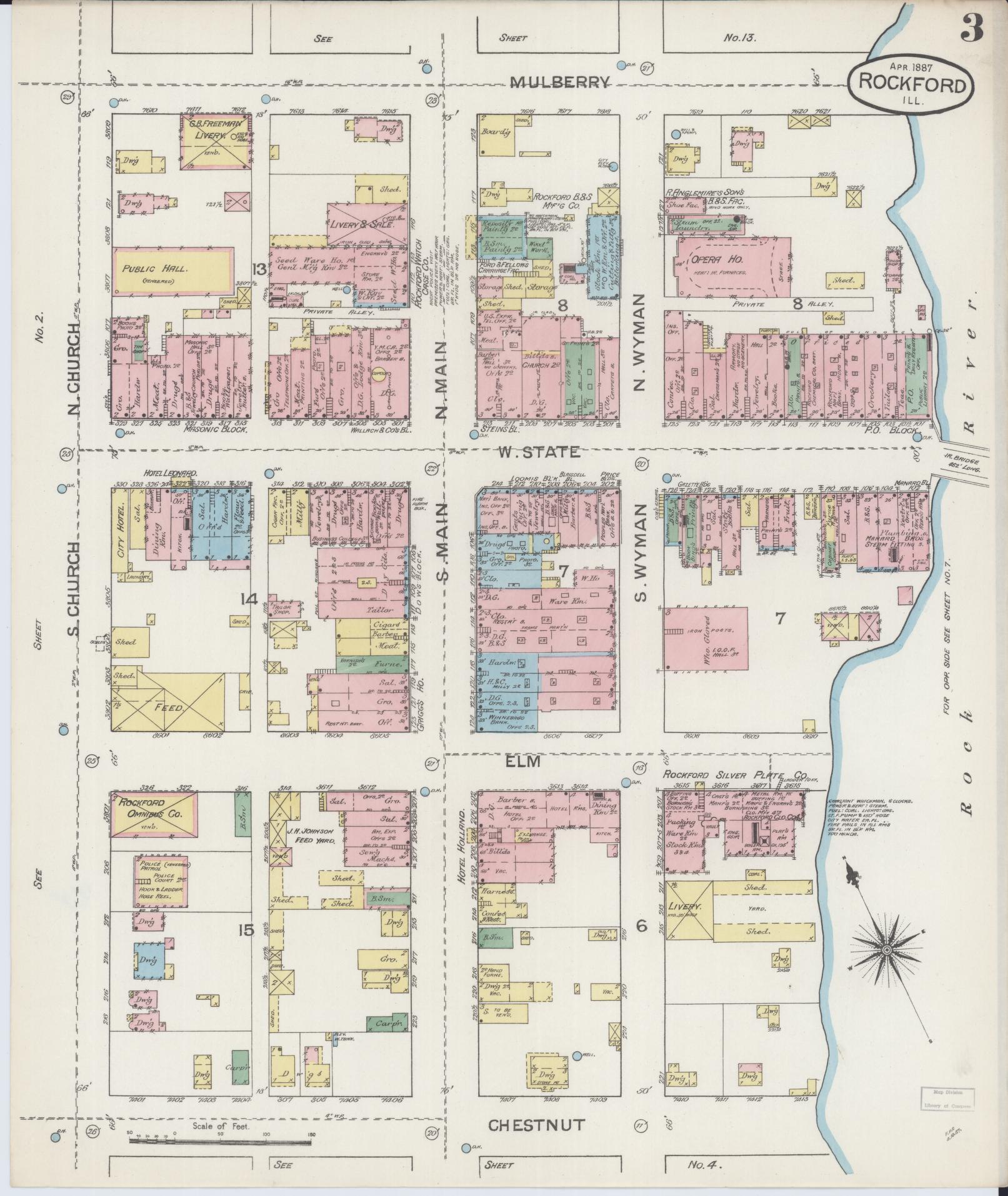 Sanborn Fire Insurance Map from Rockford, Winnebago County, Illinois (1887), Sheet #0003 - Complete Map Set gallery image, historic Sanborn map, vintage wall art, Illinois Illinois