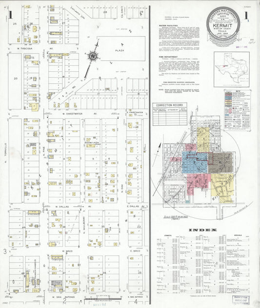 Sanborn Fire Insurance Map from Kermit, Winkler County, Texas (1946), Sheet #0001 - Historic Sanborn Fire Insurance Map Print, vintage old map wall art, antique decor, genealogy gift, Texas Texas map