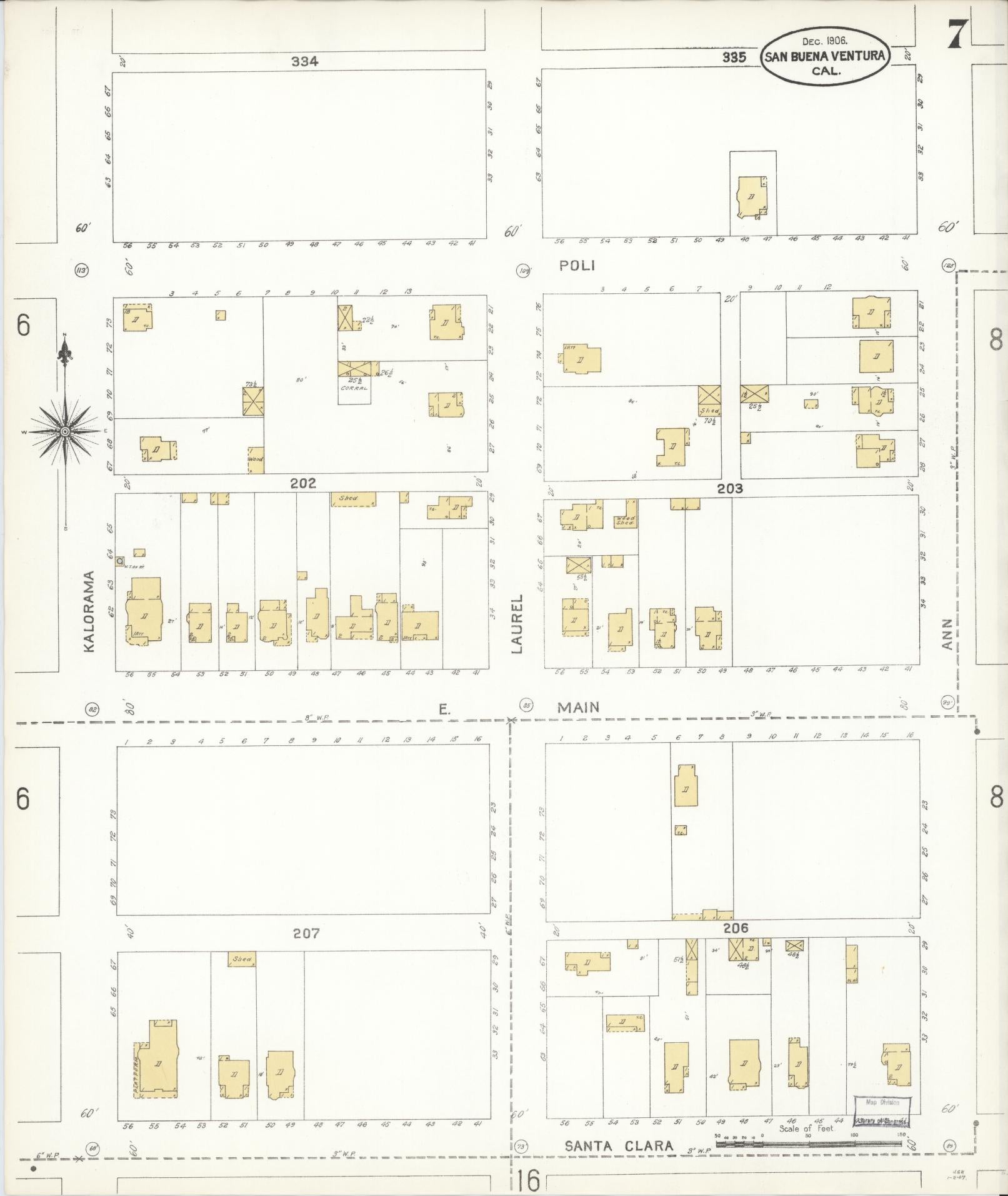 Sanborn Fire Insurance Map from San Buenaventura, Ventura County, California (1906), Sheet #0007 - Complete Map Set gallery image, historic Sanborn map, vintage wall art, California California