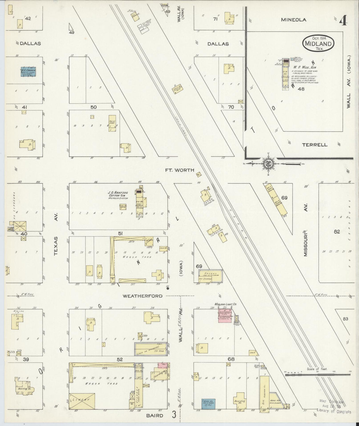 Sanborn Fire Insurance Map from Midland, Midland County, Texas (1914), Sheet #0004 - Historic Sanborn Fire Insurance Map Print, vintage old map wall art, antique decor, genealogy gift, Texas Texas map