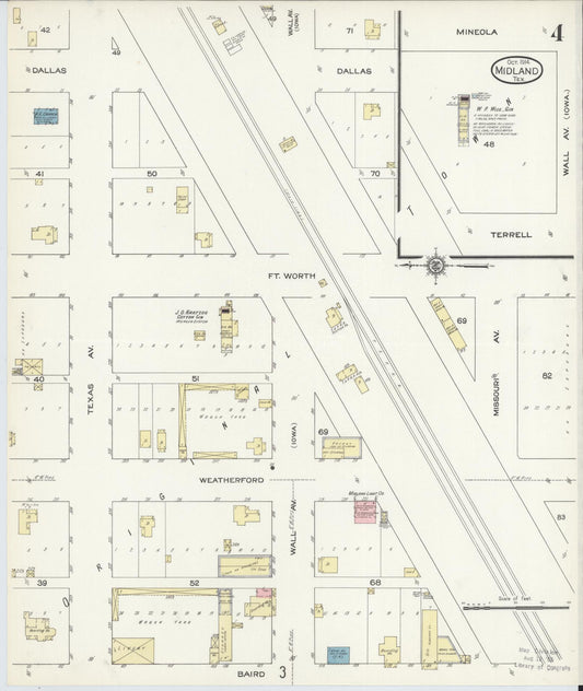Sanborn Fire Insurance Map from Midland, Midland County, Texas (1914), Sheet #0004 - Historic Sanborn Fire Insurance Map Print, vintage old map wall art, antique decor, genealogy gift, Texas Texas map