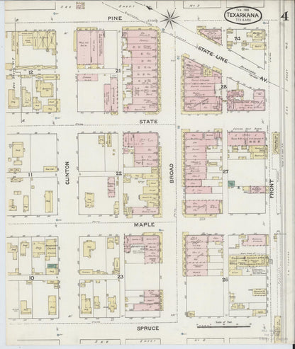 Sanborn Fire Insurance Map from Texarkana, Bowie County, Texas (1888), Sheet #0004 - Historic Sanborn Fire Insurance Map Print, vintage old map wall art, antique decor, genealogy gift, Texas Texas map