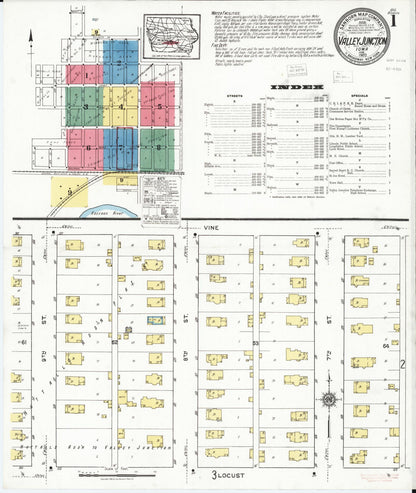Sanborn Fire Insurance Map from Valley Junction, Polk County, Iowa (1920), Sheet #0001 - Historic Sanborn Fire Insurance Map Print, vintage old map wall art