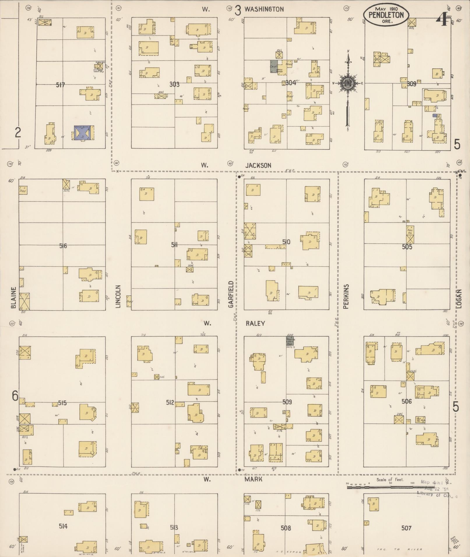 Sanborn Fire Insurance Map from Pendleton, Umatilla County, Oregon (1910), Sheet #0004 - Historic Sanborn Fire Insurance Map Print, vintage old map wall art, antique decor, genealogy gift, Oregon Oregon map