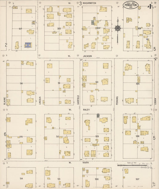 Sanborn Fire Insurance Map from Pendleton, Umatilla County, Oregon (1910), Sheet #0004 - Historic Sanborn Fire Insurance Map Print, vintage old map wall art, antique decor, genealogy gift, Oregon Oregon map