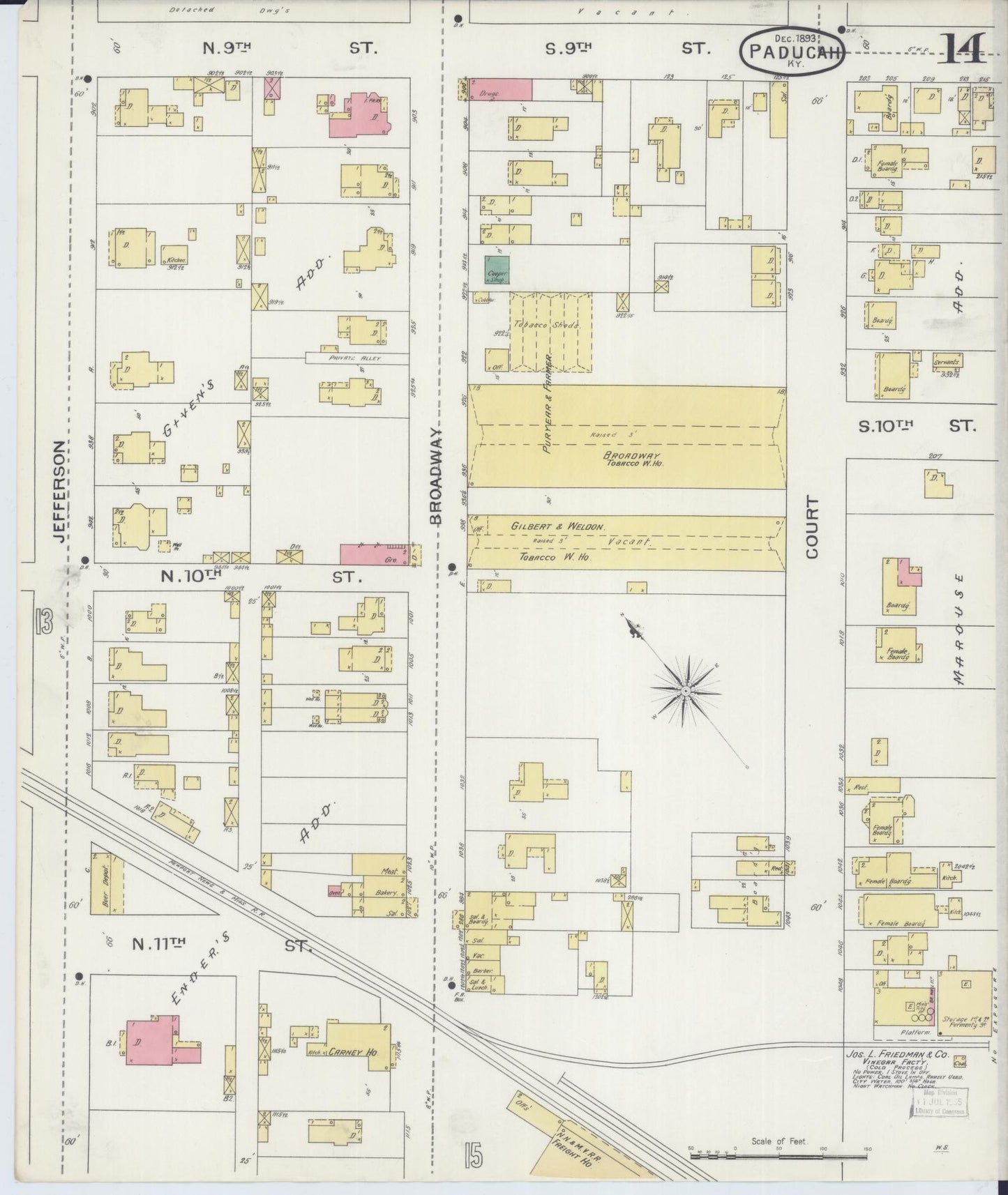 Sanborn Fire Insurance Map from Paducah, Mccraken County, Kentucky (1893), Sheet #0014 - Complete Map Set gallery image, historic Sanborn map, vintage wall art, Kentucky Kentucky