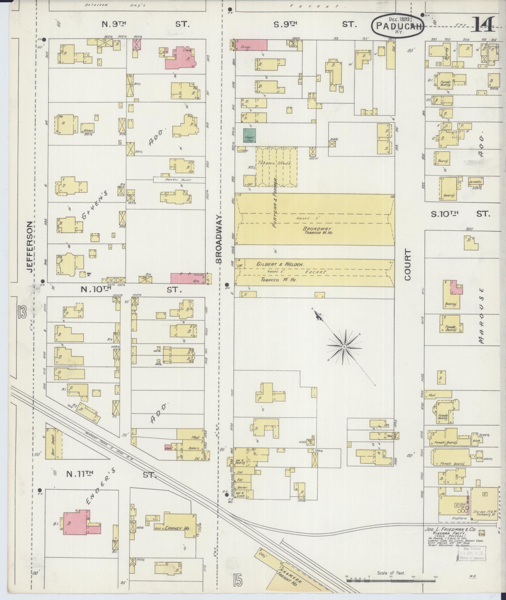 Sanborn Fire Insurance Map from Paducah, Mccraken County, Kentucky (1893), Sheet #0014 - Complete Map Set gallery image, historic Sanborn map, vintage wall art, Kentucky Kentucky