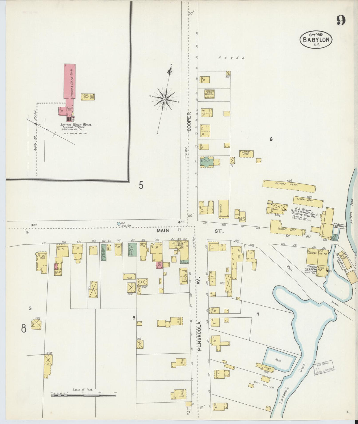 Sanborn Fire Insurance Map from Babylon, Suffolk County, New York (1902), Sheet #0009 - Complete Map Set gallery image, historic Sanborn map, vintage wall art, New York New York