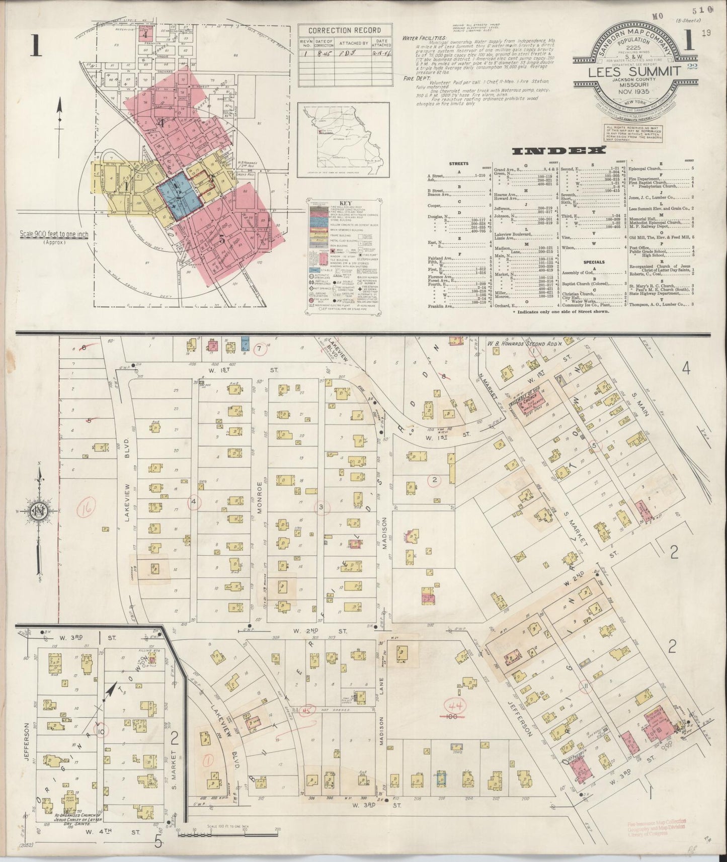 Sanborn Fire Insurance Map from Lee's Summit, Jackson County, Missouri (1945), Sheet #0001 - Complete Map Set gallery image, historic Sanborn map, vintage wall art, Missouri Missouri