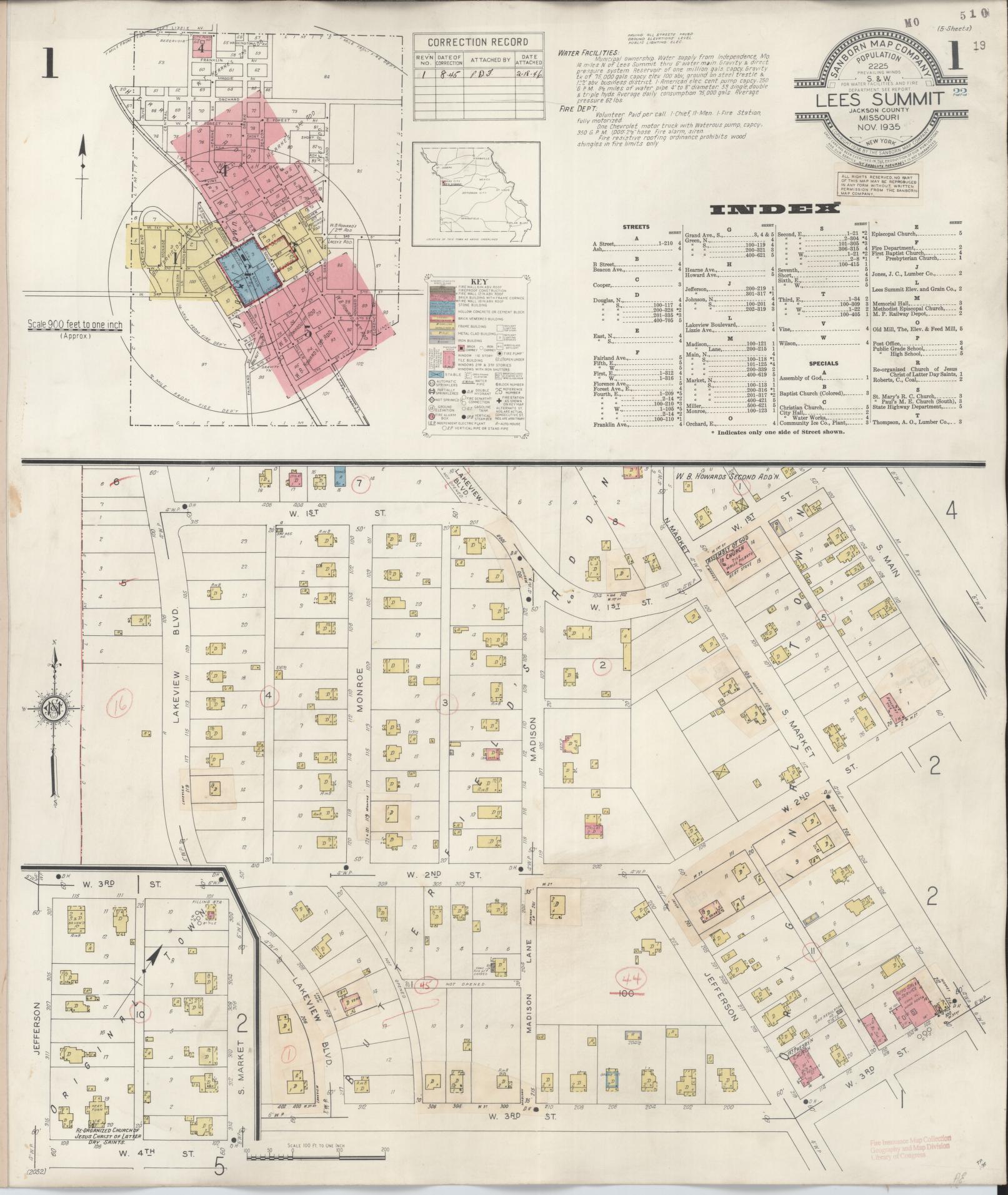 Sanborn Fire Insurance Map from Lee's Summit, Jackson County, Missouri (1945), Sheet #0001 - Complete Map Set gallery image, historic Sanborn map, vintage wall art, Missouri Missouri
