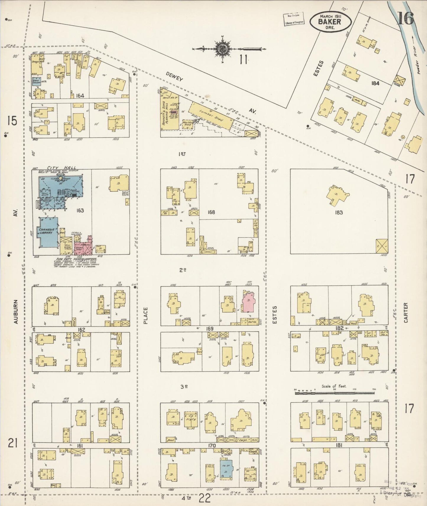 Sanborn Fire Insurance Map from Baker, Baker County, Oregon (1911), Sheet #0016 - Complete Map Set gallery image, historic Sanborn map, vintage wall art, Oregon Oregon