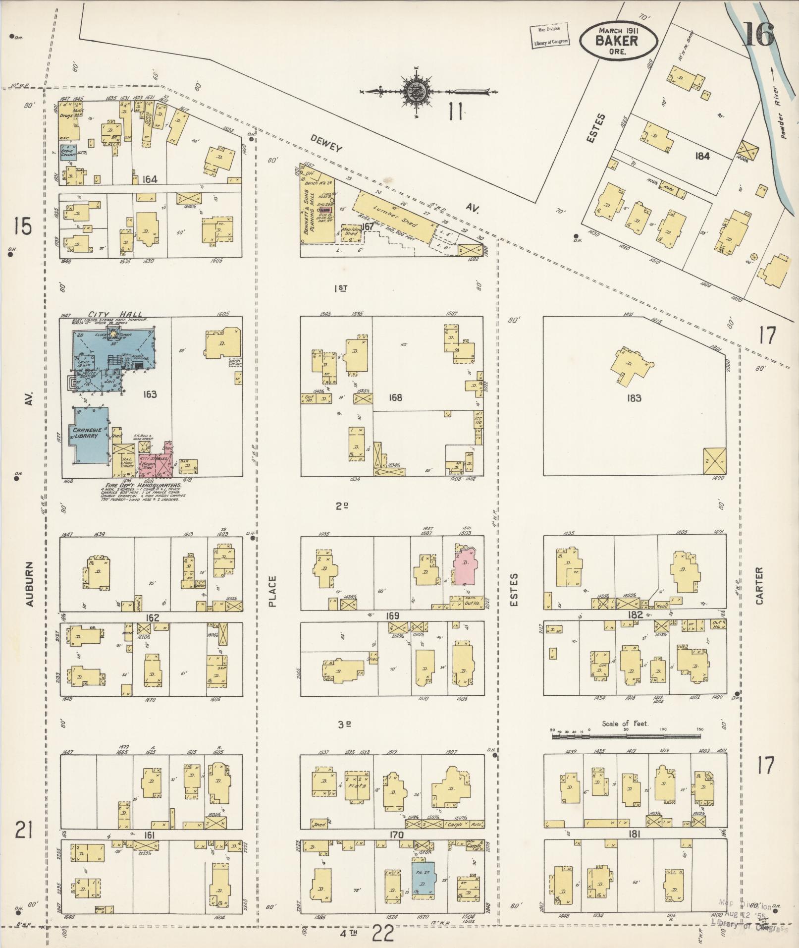 Sanborn Fire Insurance Map from Baker, Baker County, Oregon (1911), Sheet #0016 - Complete Map Set gallery image, historic Sanborn map, vintage wall art, Oregon Oregon