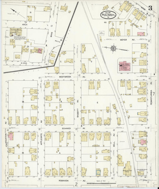 Sanborn Fire Insurance Map from Pen Argyl, Northampton County, Pennsylvania (1912), Sheet #0003 - Historic Sanborn Fire Insurance Map Print, vintage old map wall art, antique decor, genealogy gift, Pennsylvania Pennsylvania map