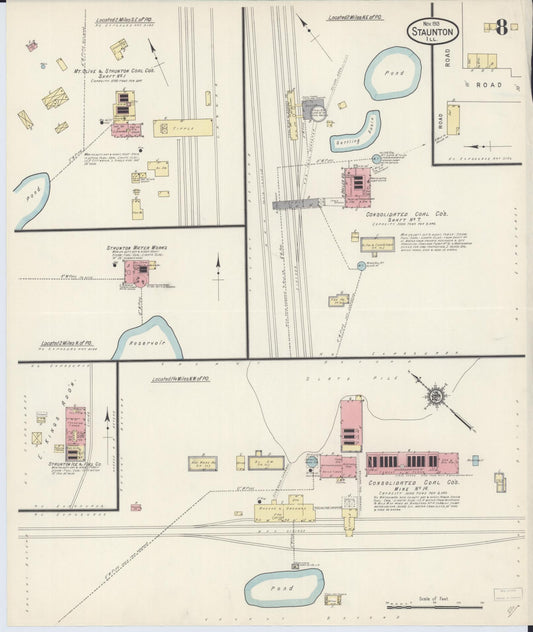 Sanborn Fire Insurance Map from Staunton, Macoupin County, Illinois (1913), Sheet #0008 - Historic Sanborn Fire Insurance Map Print, vintage old map wall art, antique decor, genealogy gift, Illinois Illinois map