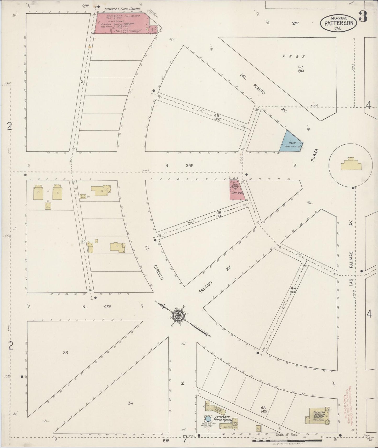 Sanborn Fire Insurance Map from Patterson, Stanislaus County, California (1920), Sheet #0003 - Complete Map Set gallery image, historic Sanborn map, vintage wall art, California California