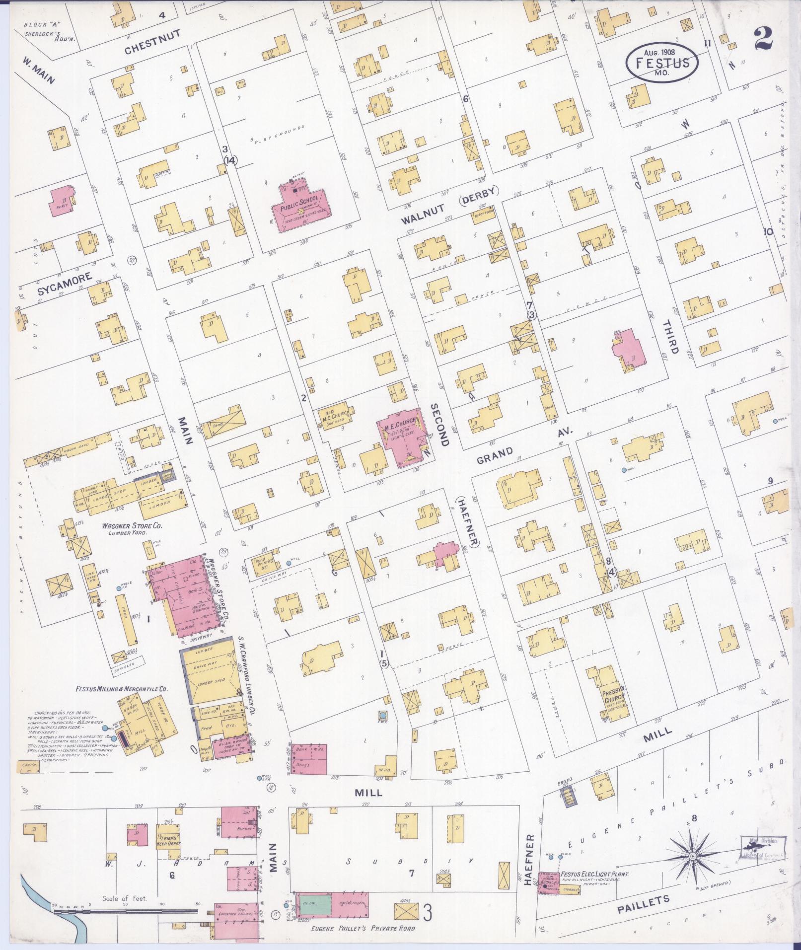 Sanborn Fire Insurance Map from Festus, Jefferson County, Missouri (1908), Sheet #0002 - Historic Sanborn Fire Insurance Map Print, vintage old map wall art, antique decor, genealogy gift, Missouri Missouri map