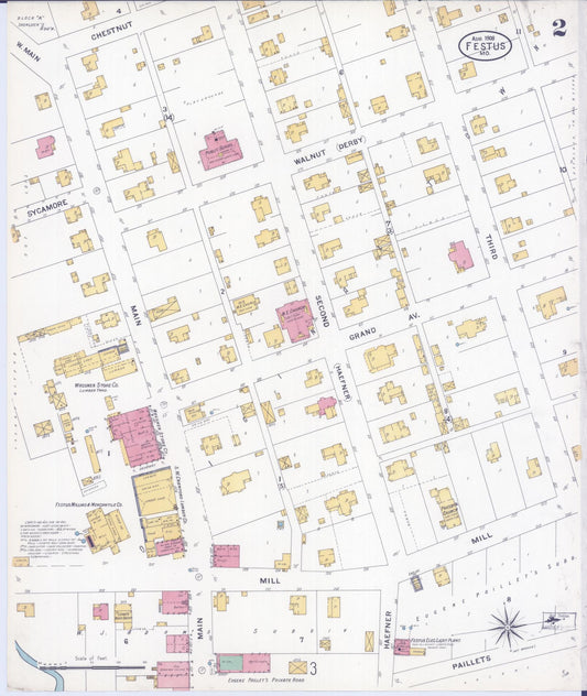 Sanborn Fire Insurance Map from Festus, Jefferson County, Missouri (1908), Sheet #0002 - Historic Sanborn Fire Insurance Map Print, vintage old map wall art, antique decor, genealogy gift, Missouri Missouri map