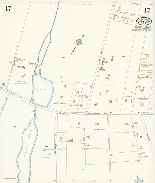 Sanborn Fire Insurance Map from Babylon, Suffolk County, New York (1923), Sheet #0017 - Historic Sanborn Fire Insurance Map Print, vintage old map wall art, antique decor, genealogy gift, New York New York map