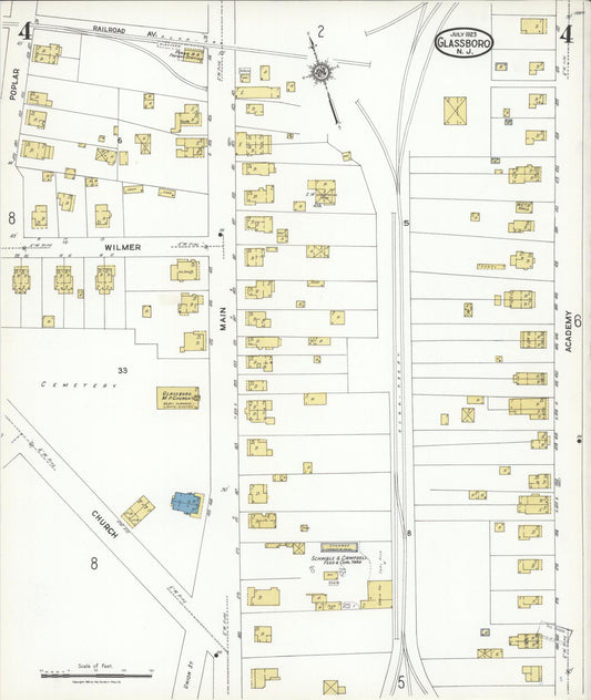 Sanborn Fire Insurance Map from Glassboro, Gloucester County, New Jersey (1923), Sheet #0004 - Historic Sanborn Fire Insurance Map Print, vintage old map wall art, antique decor, genealogy gift, New Jersey New Jersey map