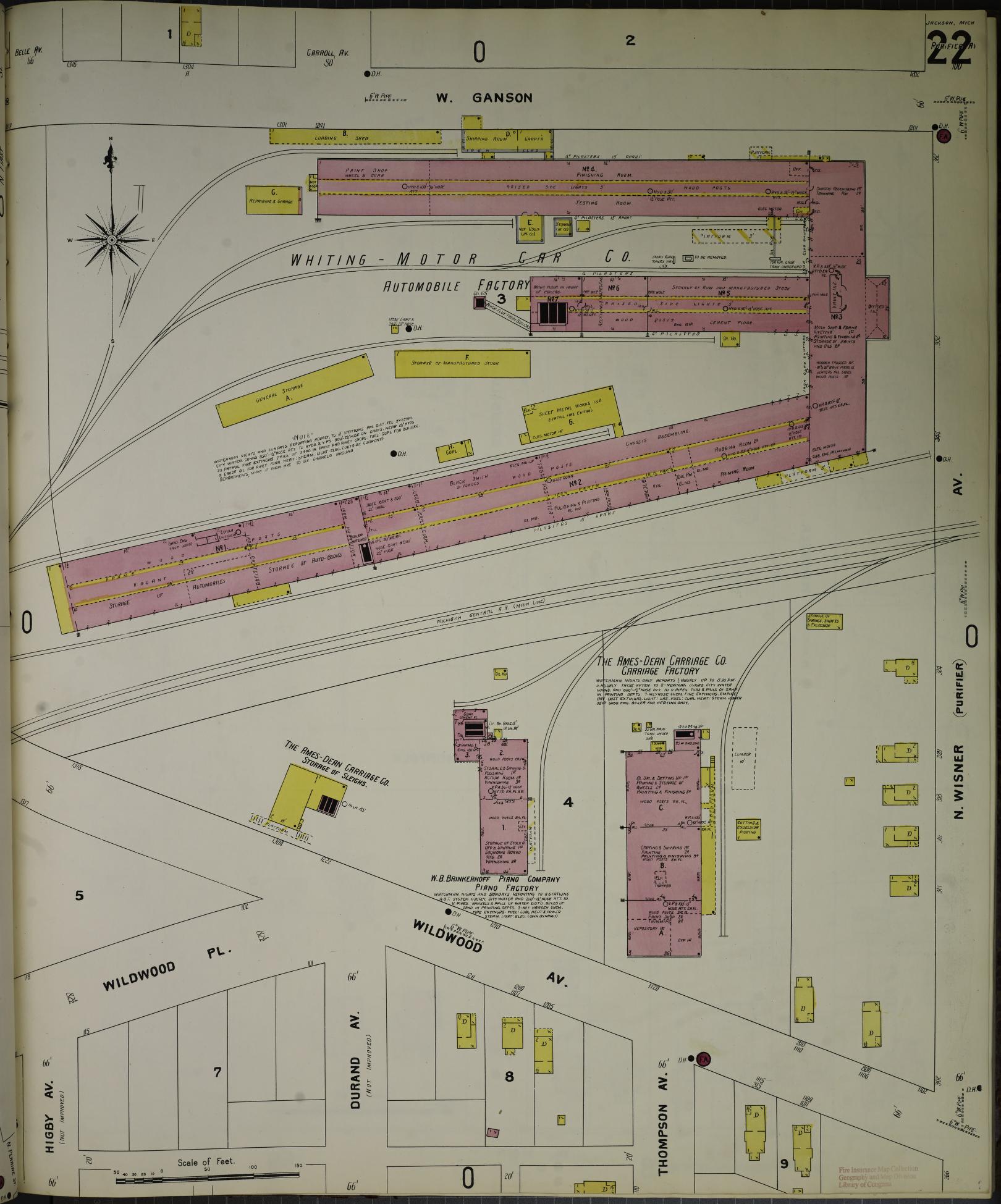 Sanborn Fire Insurance Map from Jackson, Jackson County, Michigan (1907), Sheet #0022 - Complete Map Set gallery image, historic Sanborn map, vintage wall art, Michigan Michigan
